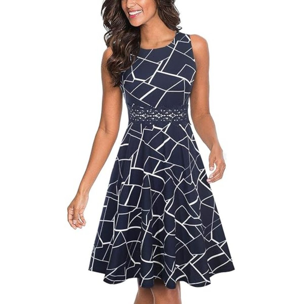 HOMEYEE Womens Sleeveless A-Line Embroidery